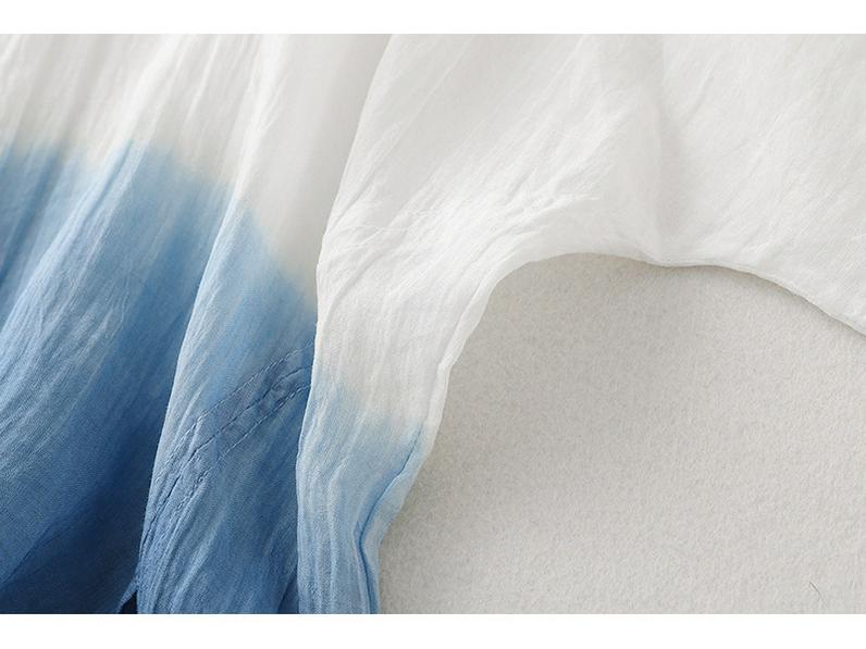 Women's Summer Retro Ink Splatter Batwing Sleeve Ramie Top