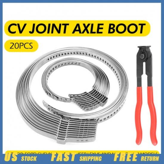 Universal 20Pcs Axle Adjustable CV Boot Joint Crimp Clamps W/ Clamp Pliers Tool