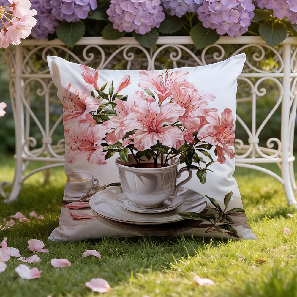 Painting Cup of Flowers Cushion Cover Home & Car Dual-Scene Pillow Cover: Reversible for Premium Comfort