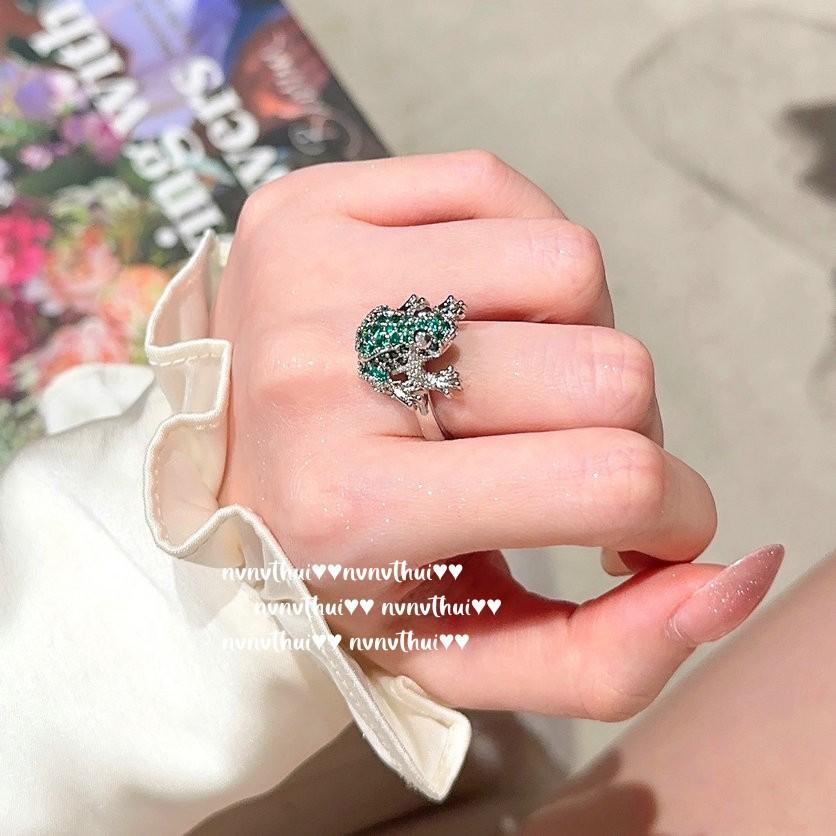 Mojito Green Lotus Leaf Frog Gem Ring, Papalacha, 18K Gold Plated, Lady Pink Water Drop Petal Bracelet