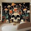 Cartoon Skull Floral Tapestry, Mushroom Leaves Skeleton Goth Garden Aesthetic Tapestries For Bedroom Game Room College
