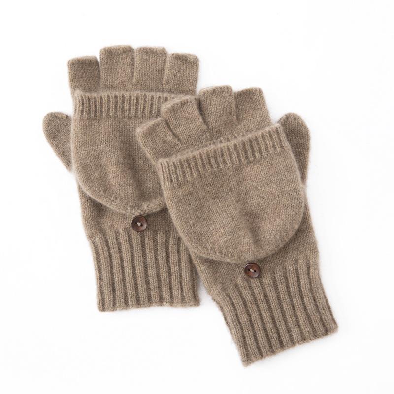Autumn/Winter Cycling Outdoor Warm 100% Cashmere Knit Flip-Top Half-Finger Writing Gloves