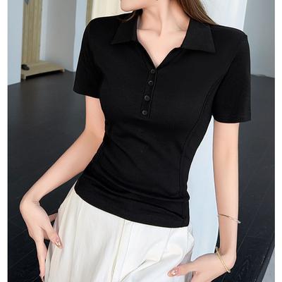 T-shirt Polo Estiva da Donna a Maniche Corte Slim Moda Top Casual da Lavoro