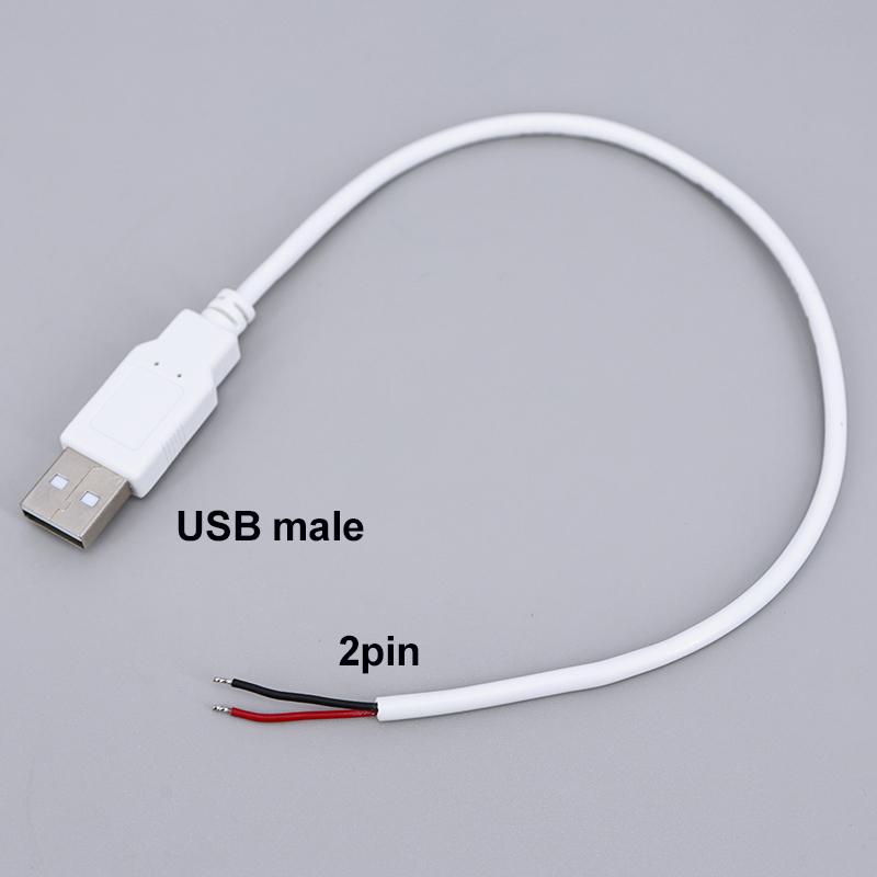 2pin 5V USB 2.0 Male Female Jack Connector Cable Power Extension Cable Black White 0.3m 1m for Computer Accessories