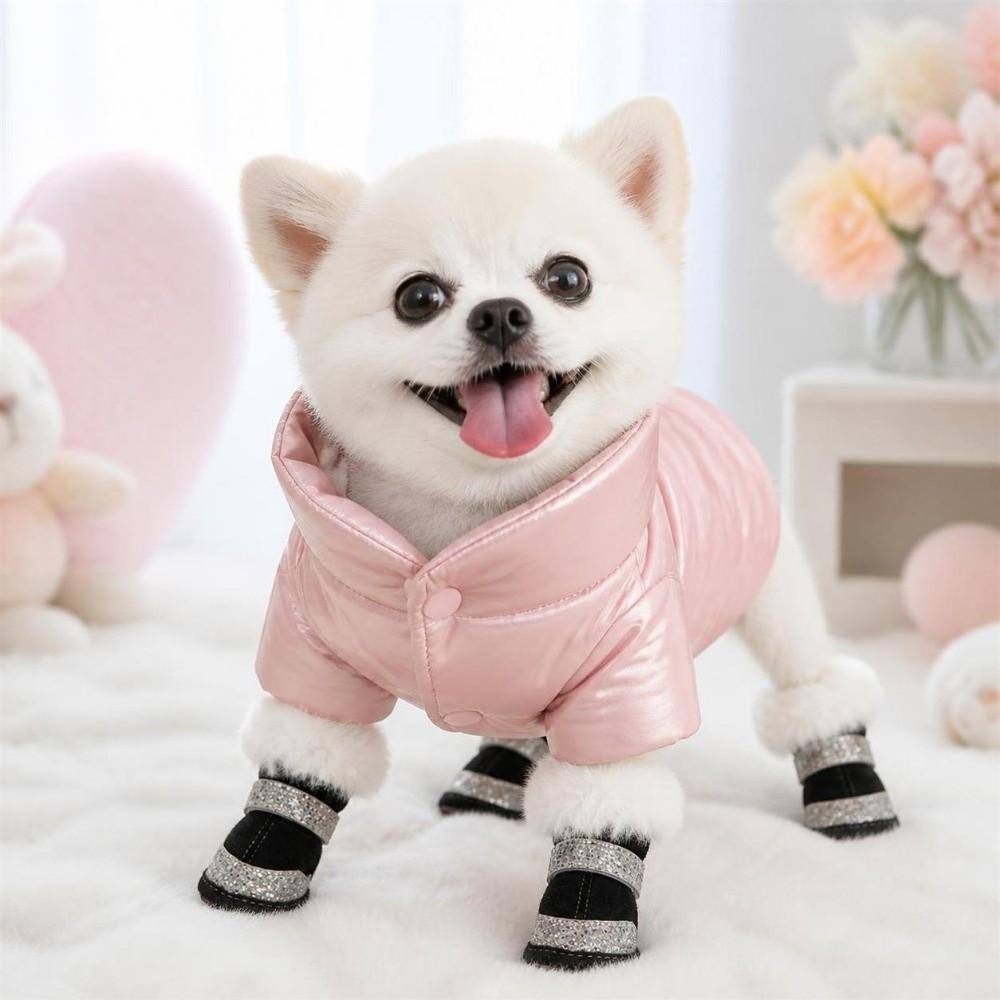 4Pcs Plush Winter Dog Shoes Anti-slip Cats Puppy Socks Fashion Pet Snow Boots  for Small Medium Dog