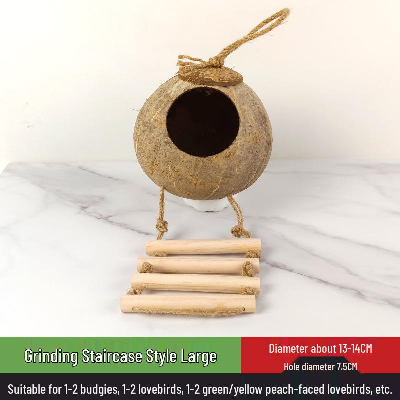 Coconut Shell Parrot & Finch Bird Nest - Natural Straw Woven Habitat for Small Birds
