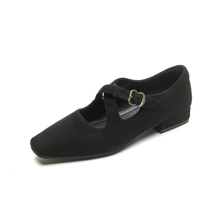 Neue minimalistische Retro-Ballerinas mit niedrigem Absatz und runder Zehenpartie für Damen, mit Gürtelschnalle, einfarbig, atmungsaktiv, Mary Jane Einzelschuhe Größe 35-43