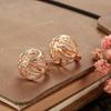 Women's 585 Rose Gold Hollow Carved Hemispherical Earrings: European & American Fashion