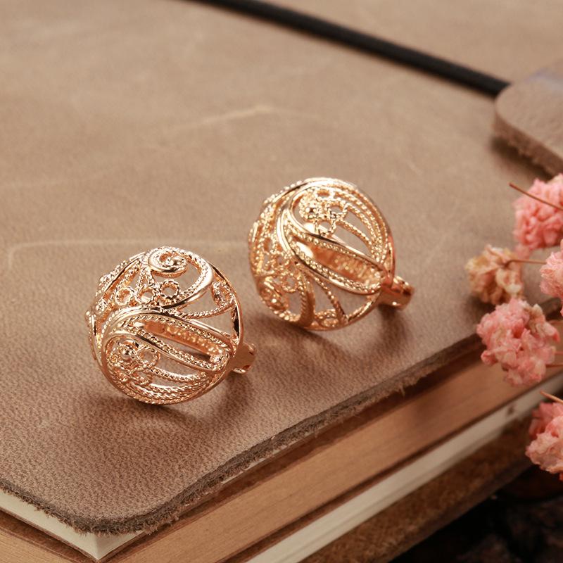 Women's 585 Rose Gold Hollow Carved Hemispherical Earrings: European & American Fashion