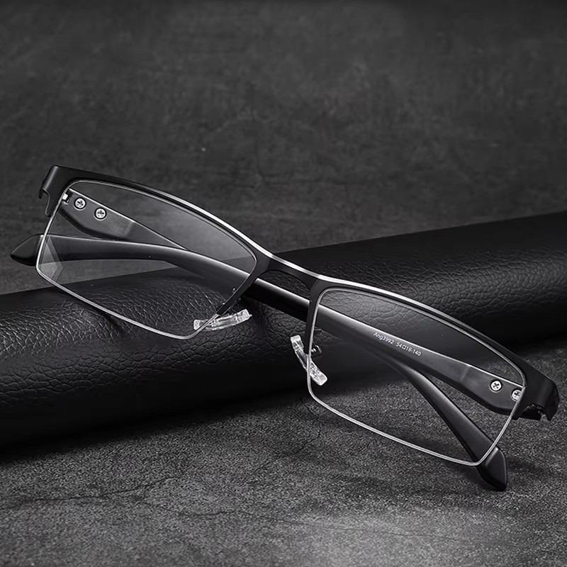Vintage Herren Brille Ultraleicht Metall Halbrahmen Computerbrille für Herren & Damen Lässiger Business Stil mit Flachen Spiegelgläsern