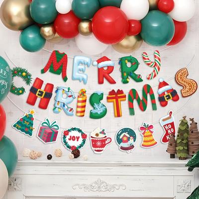 Balloom Bunting Festive Christmas Pull Flag Letter Cartoon Christmas Banners Hanging Paper Merry Christmas Flag Party