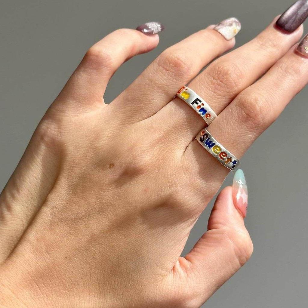 Children's Rainbow Letter Ring: Women's Stylish Adjustable Open Finger Ring, Trendy and Unique Design.