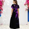 Women Plus Size V Neck Short Sleeve Printed Black Long Maxi Dress