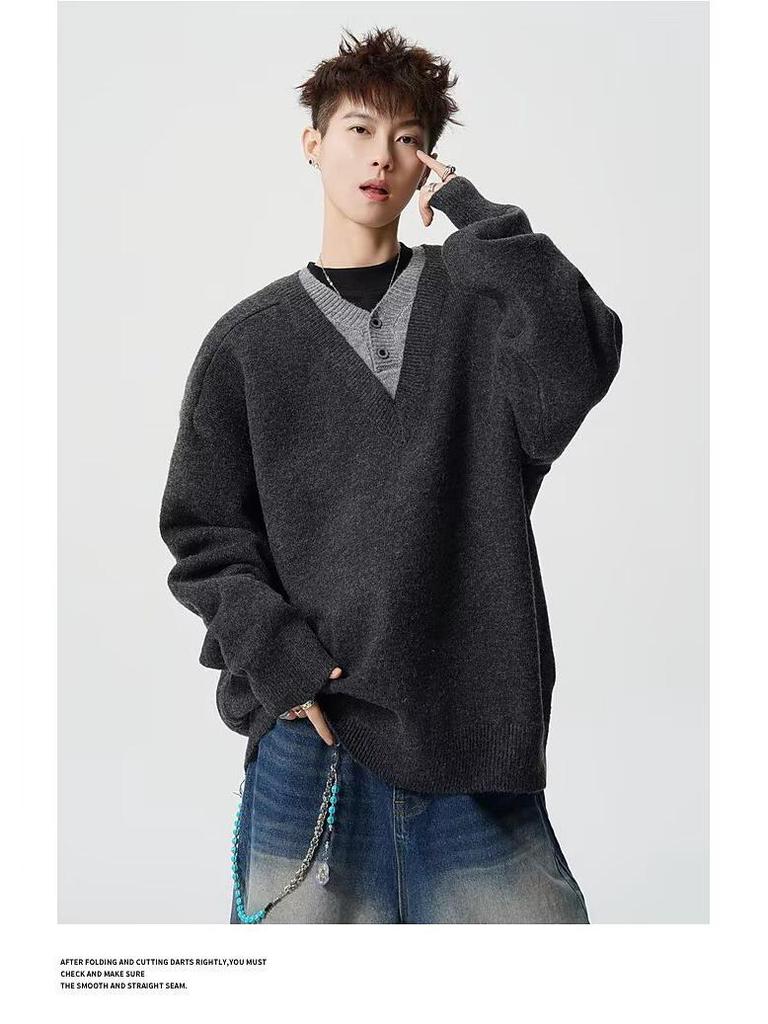 Hochwertiger Herren-Strickpullover mit V-Ausschnitt, Lässiger lockerer Schnitt, Für Paare geeignet für Herbst/Winter