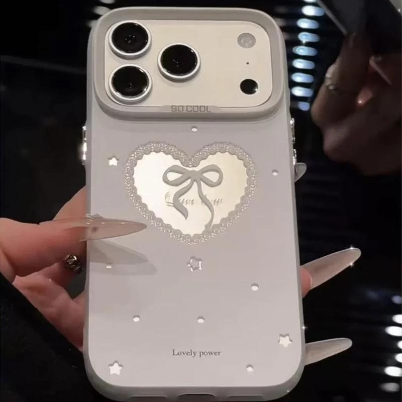 Ins Wind Hollow Love Bow for Apple 17Promax Mobile Phone Case iPhone16 Color Silver IMD Large Hole
