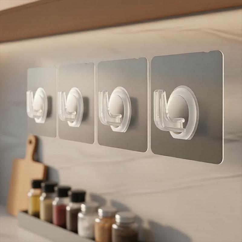 10-Pack No-Drill Adhesive Hooks Solid Plastic Anti-Skid Seamless For Bathroom/Kitchen