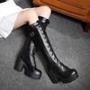 Gothic Platform High Boots for Women Sexy Buckle Black White Winter Knee High Boot Female Block Heels Party Shoes Ladies