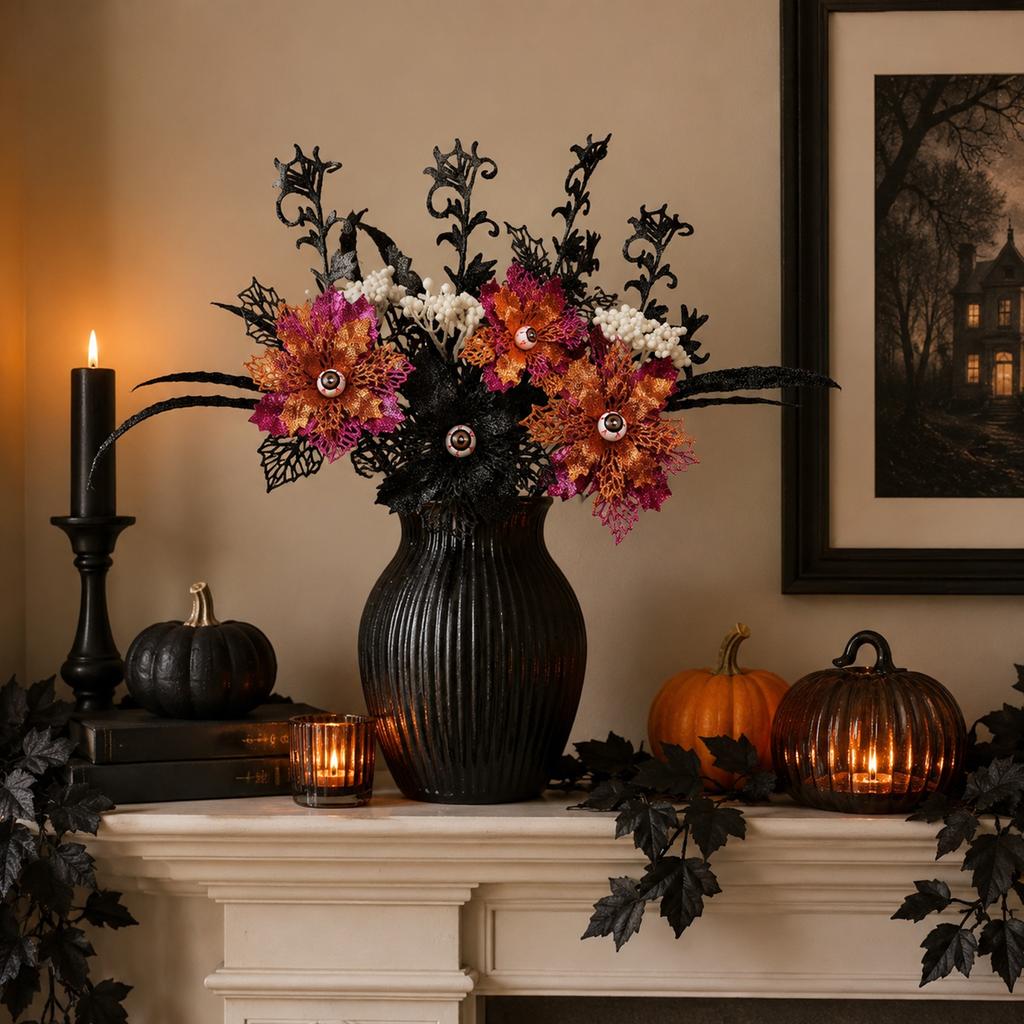 Halloween Decorative Picks with Black Bats and for Home Party Ornaments