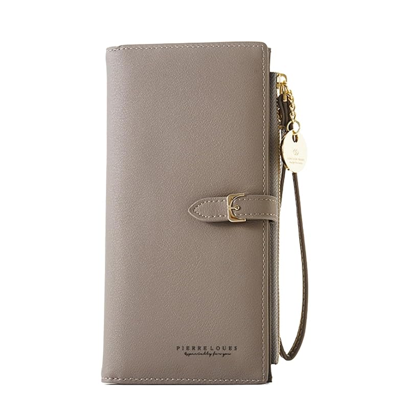 

[GDGZJJD] wallet ladies long wallet large capacity waterproof PU leather hand held wallet Button type simple design 2 fold coin purse wallet compact