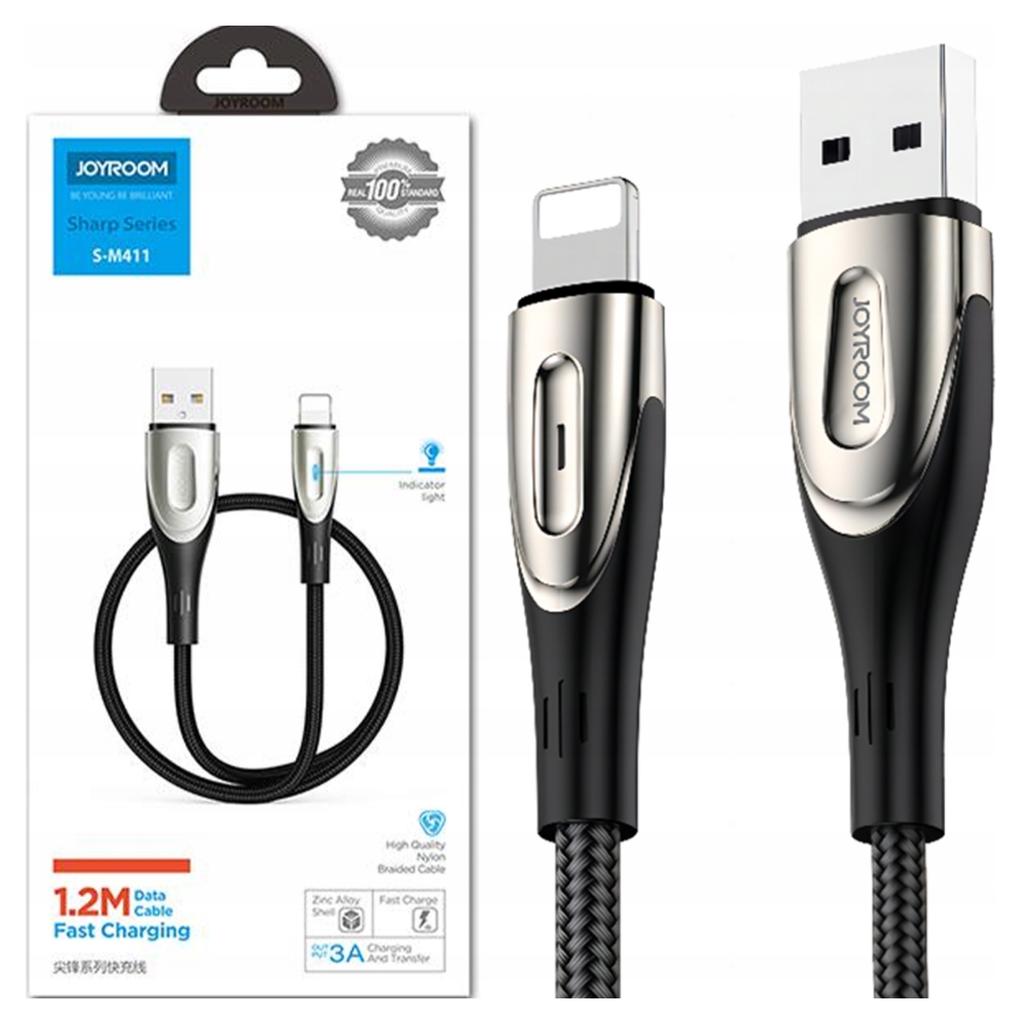 Kabel Joyroom Sharp Series S-M411 USB-A / Lightning 3A 1.2m ze wskaźnikiem ładowania - czarny
