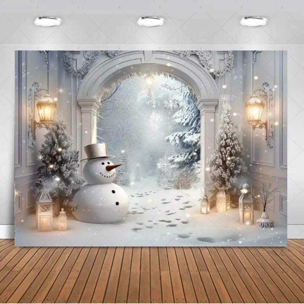 White Christmas Snow Scenery Background Xmas Tree Garland Gifts Photography Backdrop Family Xmas Party Decoration Photo Studio