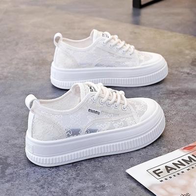 Official Website Joint Soft Sole Soft Surface Summer Breathable Women's Shoes Lace Mesh Thin White Shoes Fashionable Versatile Break
