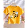 European sizes Cartoon-style Cute Little Bee Collecting Honey" Letter/cartoon Print, Girls' Short-sleeve T-shirt, Suitable for Summer Wear