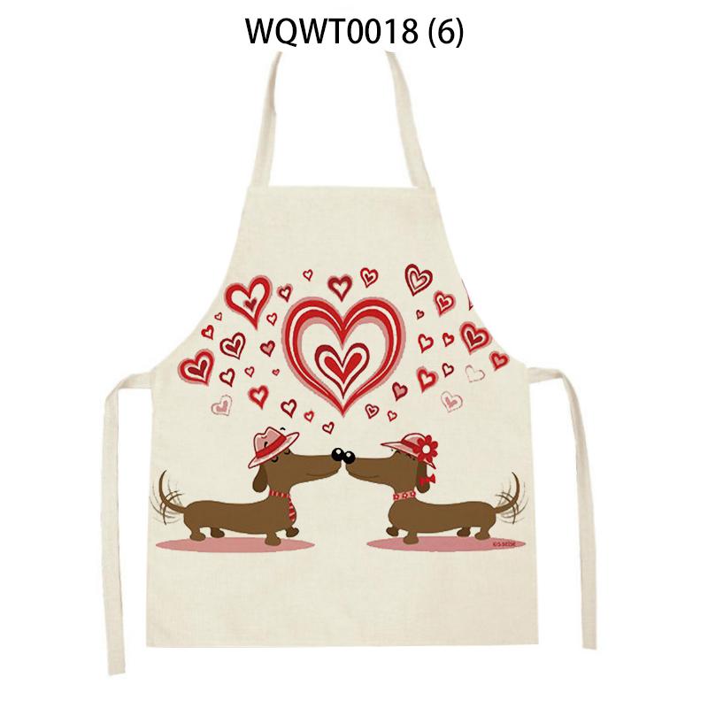 Lovely Animal Dog Printed Linen Sleeveless Kitchen Aprons Women Men Home Cooking Baking Waist Bib Dachshund Cleaning Aprons