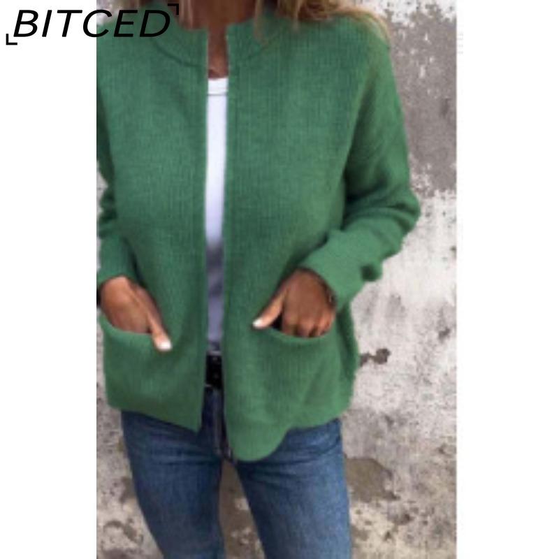 BITCED Autumn/Winter Women's Casual Fashion Solid-Colour Pocket Cardigan Jacket