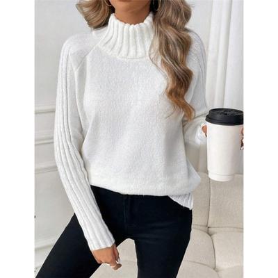 Maglione da Donna Autunno Inverno Tinta Unita Pullover a Collo Alto Ampio Tinta Unita Maglione a Collo Alto