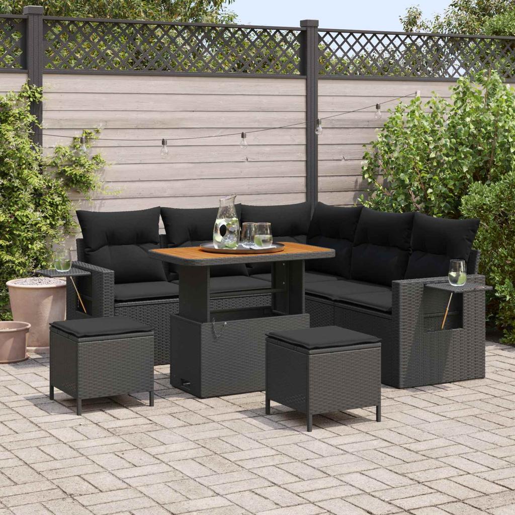Modular Outdoor Sofa Set with Cushions 8 pcs Black Poly Rattan