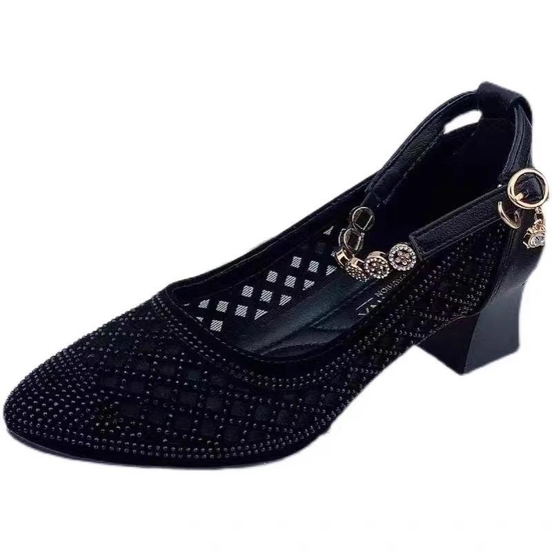 Shoes Versatile Dance Women's Shoes Summer Soft Sole Non-slip Mesh Hollowed Thick Heel Comfortable New Sandals Women