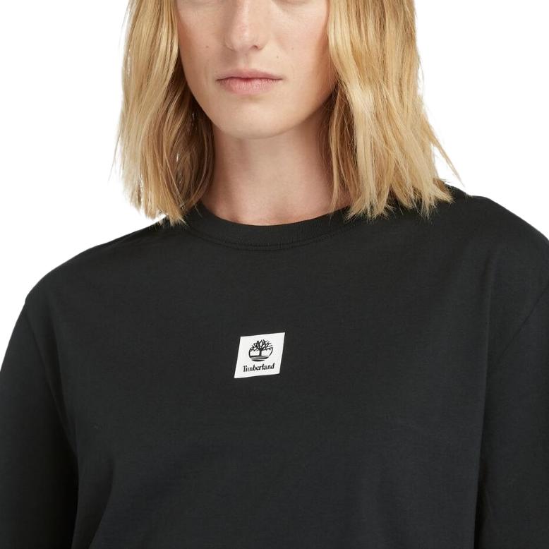 Timberland Solid Color Outdoor Casual Sports Crew Neck Pullover Short Sleeve Drop Shoulder T-Shirt Women Tops Black A5RZX-001