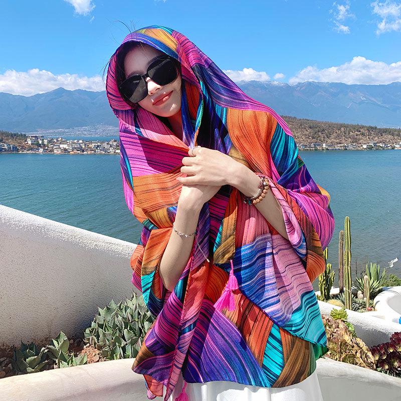 Ethnic Style Silk Scarf: Women's Sunscreen Shawl & Beach Towel