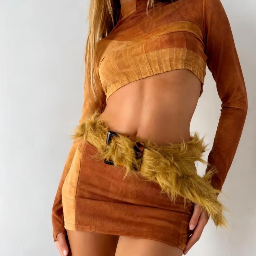 Adjustable Fluffy Waist Belt Versatile Design Vintage Waist Seal Punk Faux Fur Waistband  Cosplay