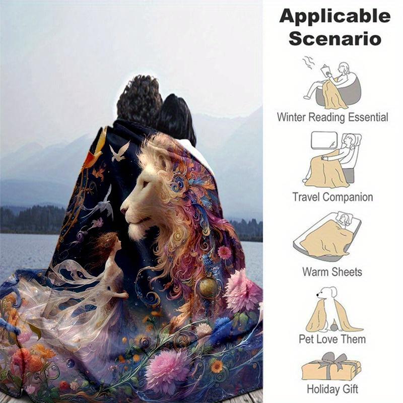 1pc Fairy & Lion Blanket, Home Decorative,Living Room, Travel, Camping, Car Blankets