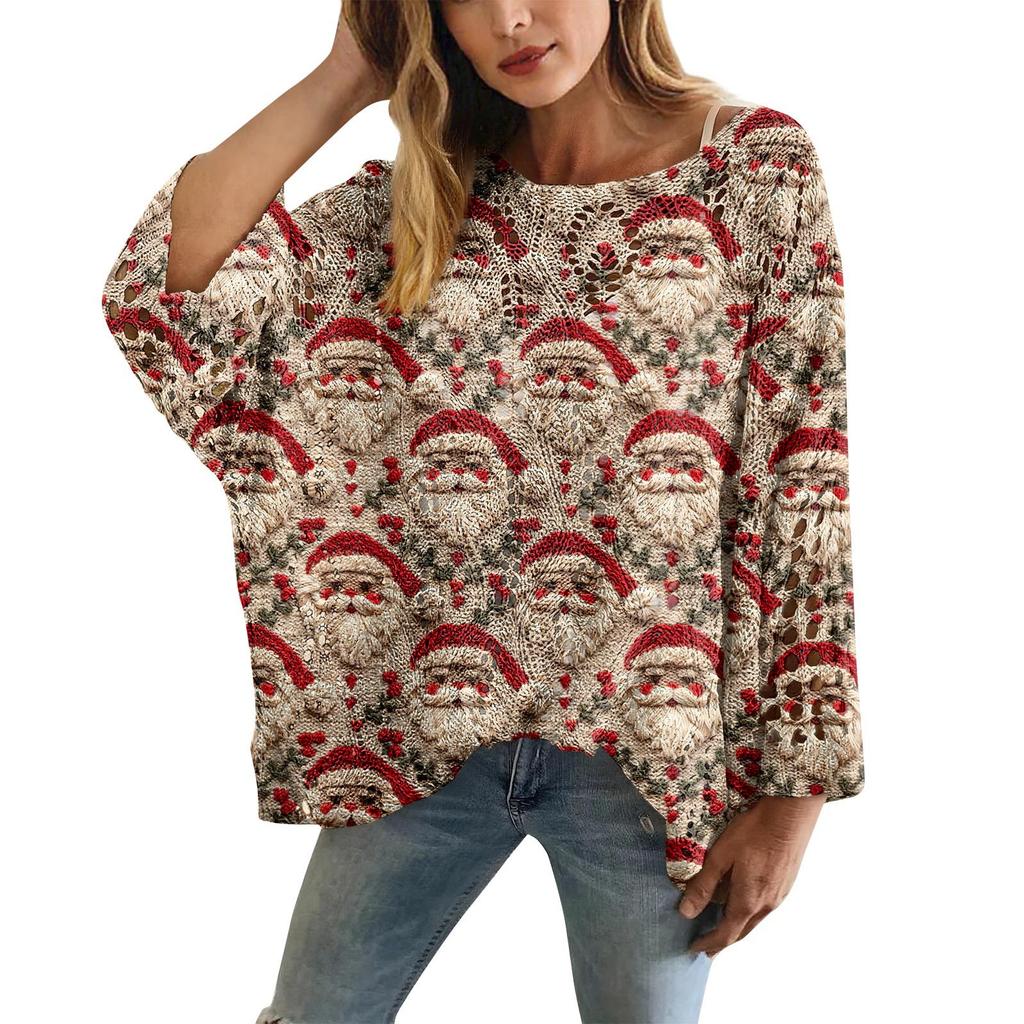 XY-LK01-Pullover hollow blouse 3D printed sweater spring and summer new