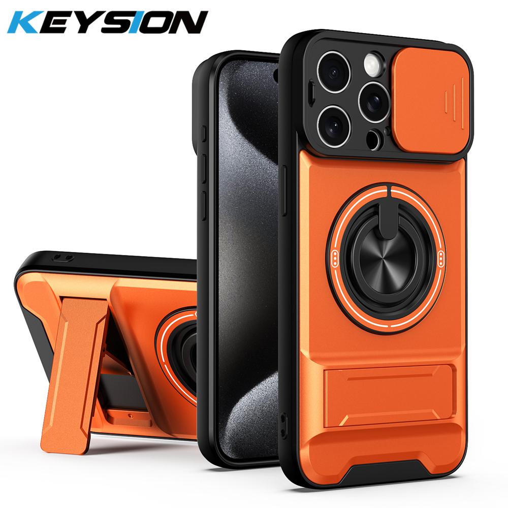 KEYSION Magnetic Phone Case for iPhone 13 14 15 Pro Max 15 Plus Slide Camera Protection Upright Kickstand Shockproof Back Cover