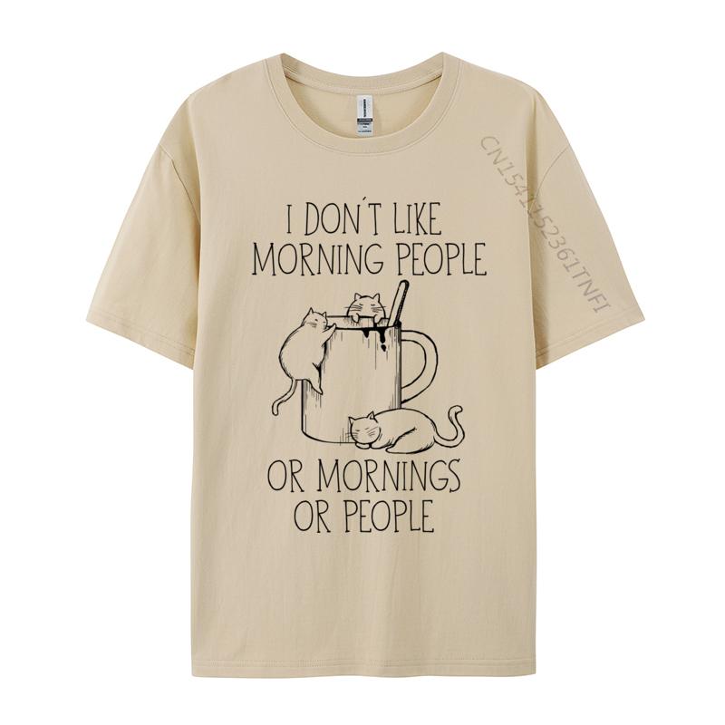 I Hate Morning People And Mornings And People Coffee Cat Cotton Unisexs Casual Unisex Tshirt Camisa Tops Shirt Retro Unique