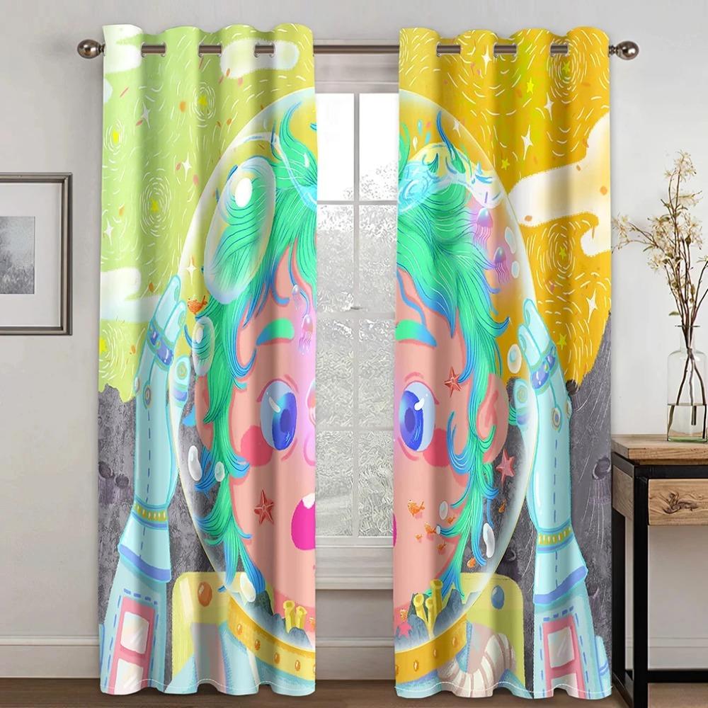 Anime Cartoon Space Astronaut High Shading Curtain for Living Room Bedroom Hotel Window Thick Blackout Curtains Various Drape