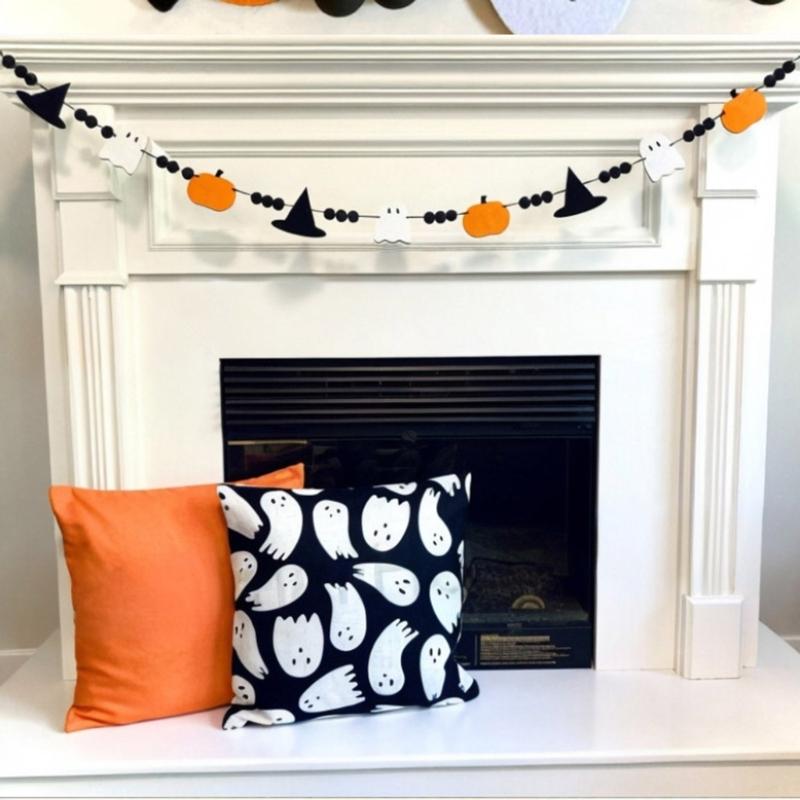 Reusable Felt Bunting Flags Handmade Witch Hat and Pumpkin Banners Halloween Decorations For Indoor Outdoors