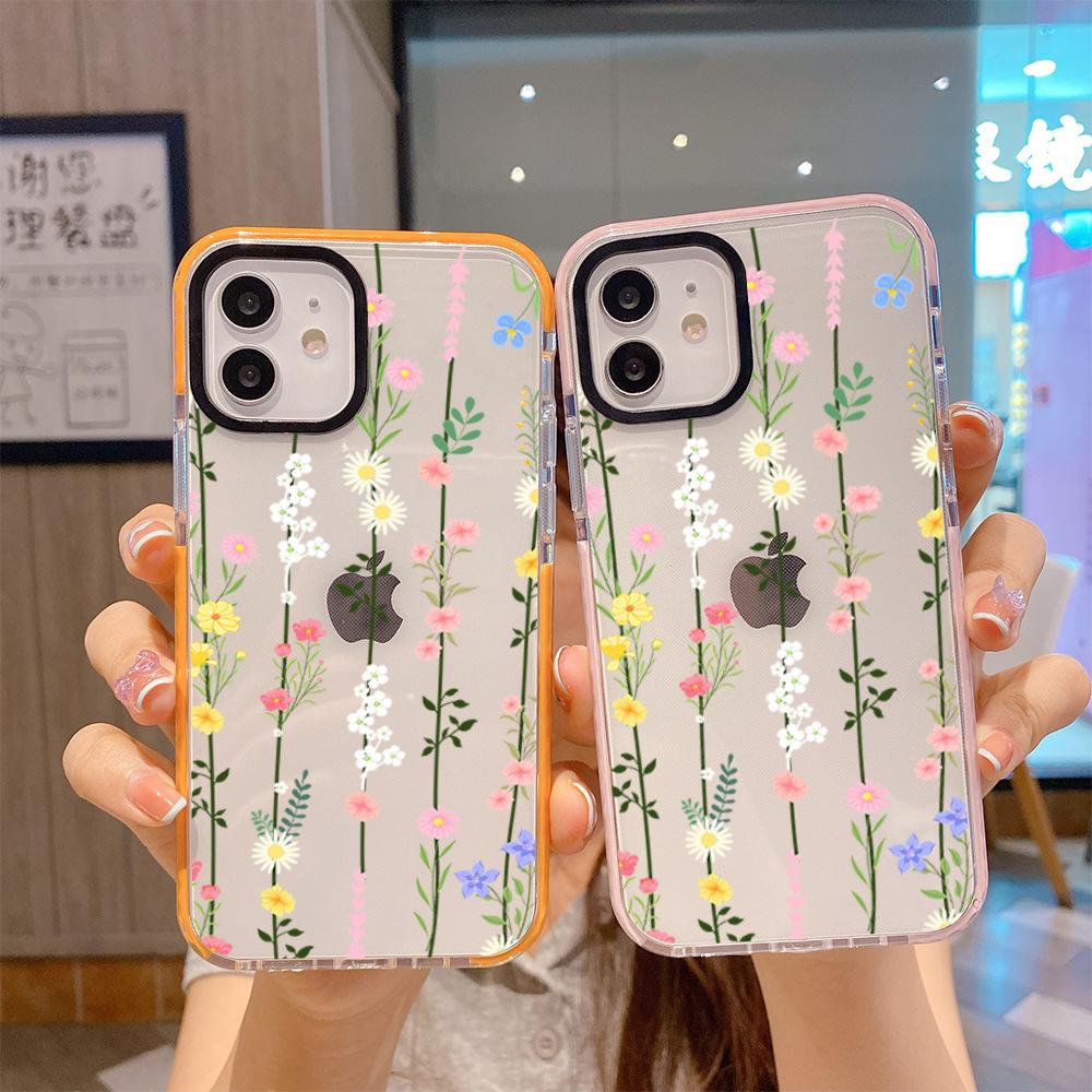 Europe and the United States hot-selling ins wind flower flower apple 17pro transparent mobile phone case iPhone16pm soft case protective case