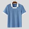 INCERUN Men Lapel Square Collar Short Sleeve Stitching Color Casual Fitted T-shirts