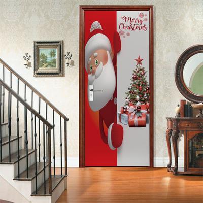 Weihnachtsmann- und Elch-Aufkleber an den Türen, PVC-Tapete zum Abziehen und Aufkleben, Wohnzimmer, Kinderzimmer, Poster, Weihnachtsaufkleber, Heimdekoration