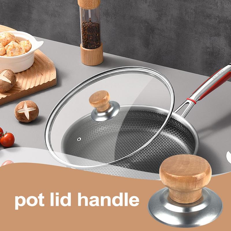 

1PC Solid Wood Lid Handle Stainless Steel Pot Twist Pot Cap Anti-scalding Round Wooden Handle Kitchenware Cookware Accessories United States