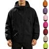 Men's Outdoor Hooded Jacket Thickened Loose Fit Windproof Waterproof Breathable Lightweight Shell for Hiking Camping