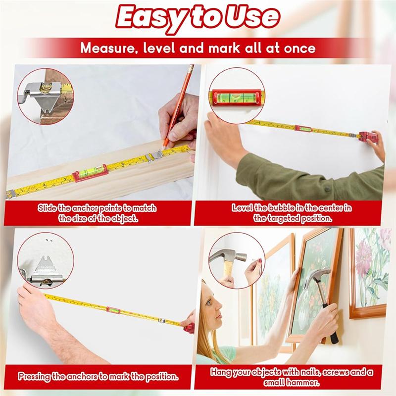A96I-Picture Hanging Tools All In 1 Picture Hanger With Picture Frame Level Ruler Portable Wall Hanging Kit