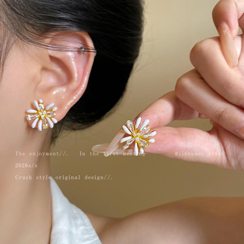 Drip oil fireworks earrings, unique zircon vacation style stud earrings, new popular high-end niche summer earrings