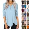 Women's Long Sleeve Tee Colour Irregular Button Hem Button Open Neck Top