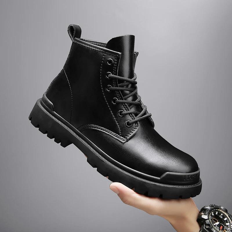 Fashion High Brand Mens Lace Up Motorcycle Boots Comfortable Ankle Boots Fashionable Male Side Zipper High Top Shoes Travel Biker Botas